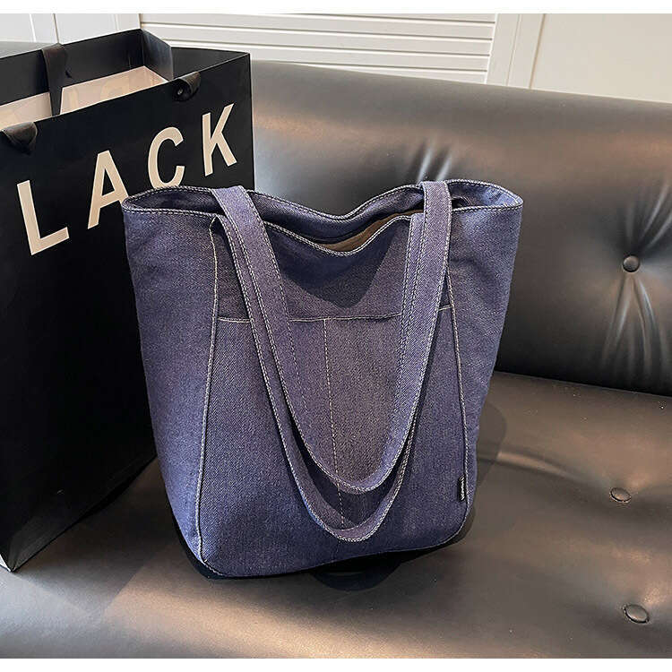 New Casual Solid Color Large Capacity Denim Tote Versatile Commuter Student Class Shoulder Bag Designer Bags for Women