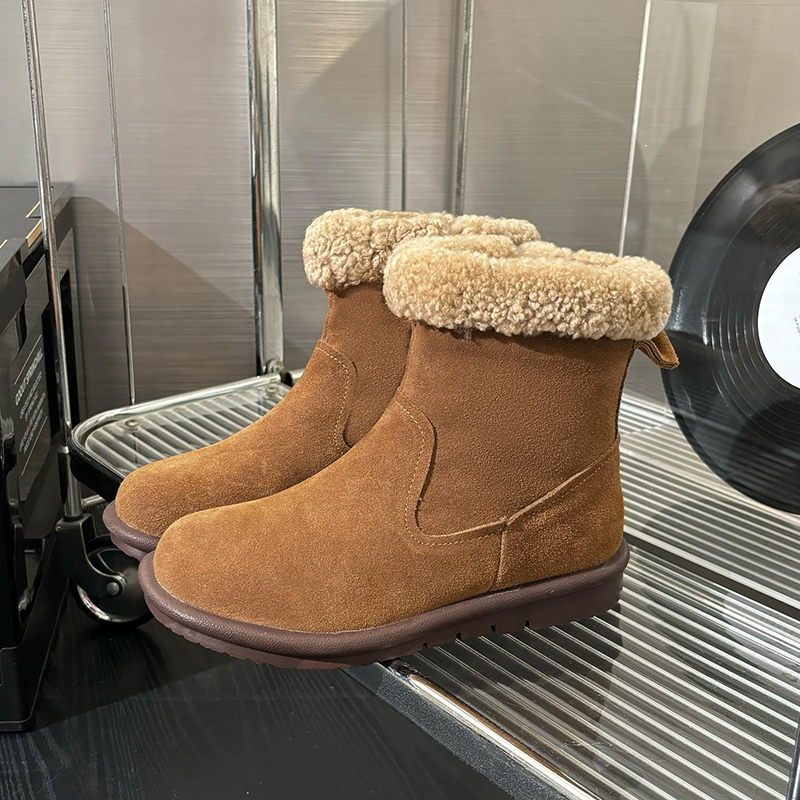 Winter Matte cowhide leather Thickened Insulated Snow Boots Wool-Lined Fleece-Lined Short Boots