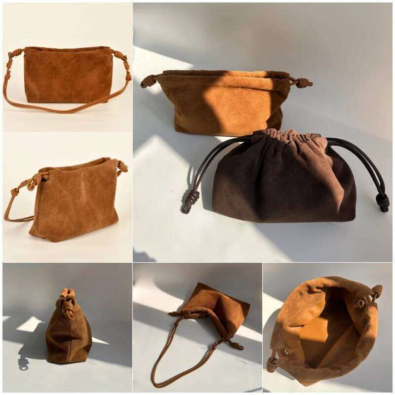 Retro Suede Cowhide Square For Women New Matte Drawstring Cloud Fashion Single Shoulder Crossbody Bag