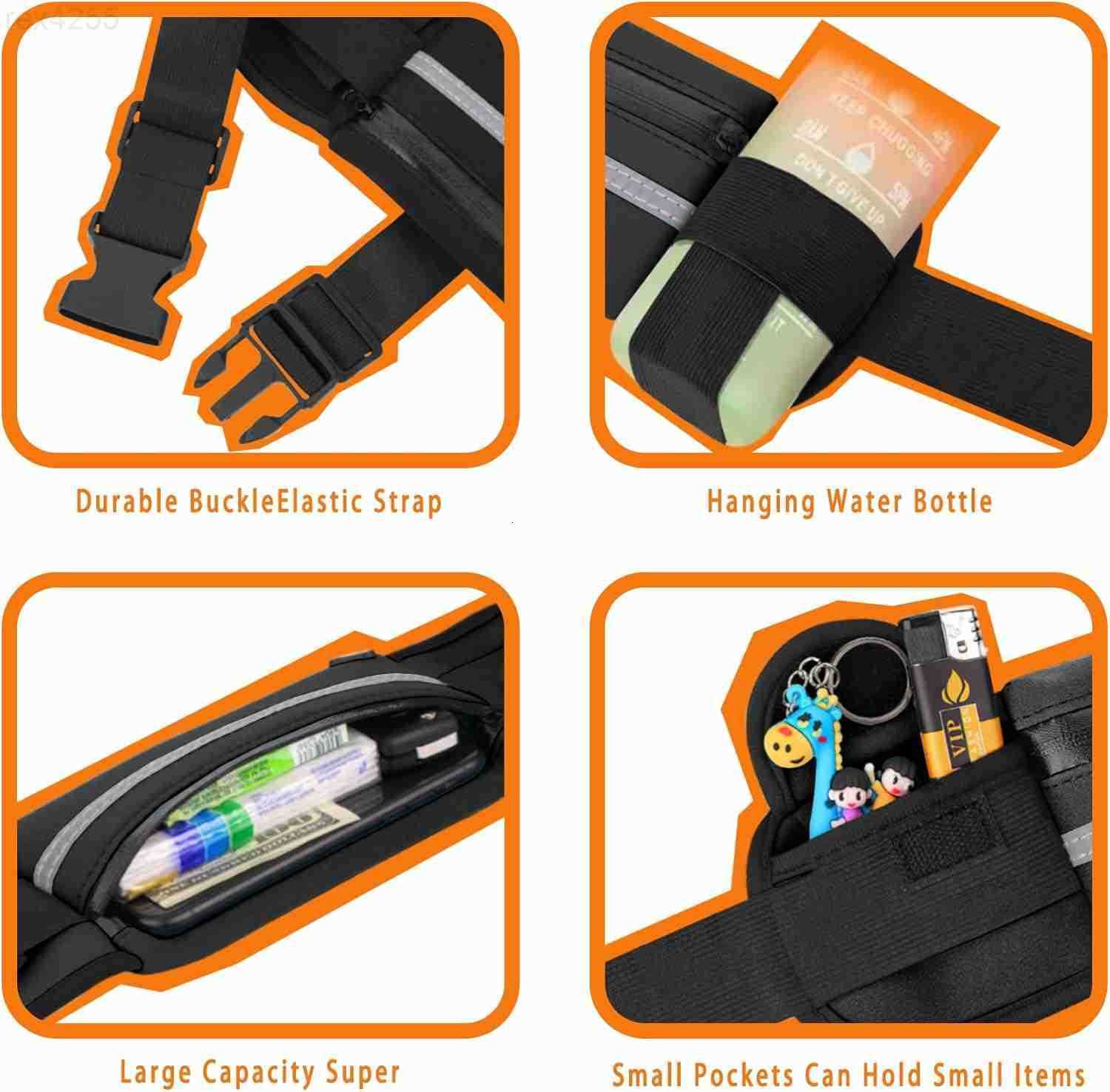 Slim Running Belt NoBounce Phone Holder for Women Man Waterproof Fanny Pack with QuickDry Pockets Night ReflectiveW250912