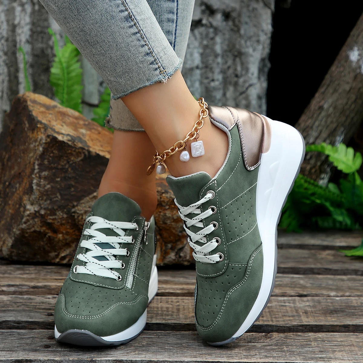 Woman's Sports Shoes Spring Autumn Trend Wedge Platform Casual Shoes Lace Up Non Slip Breathable Sneaker