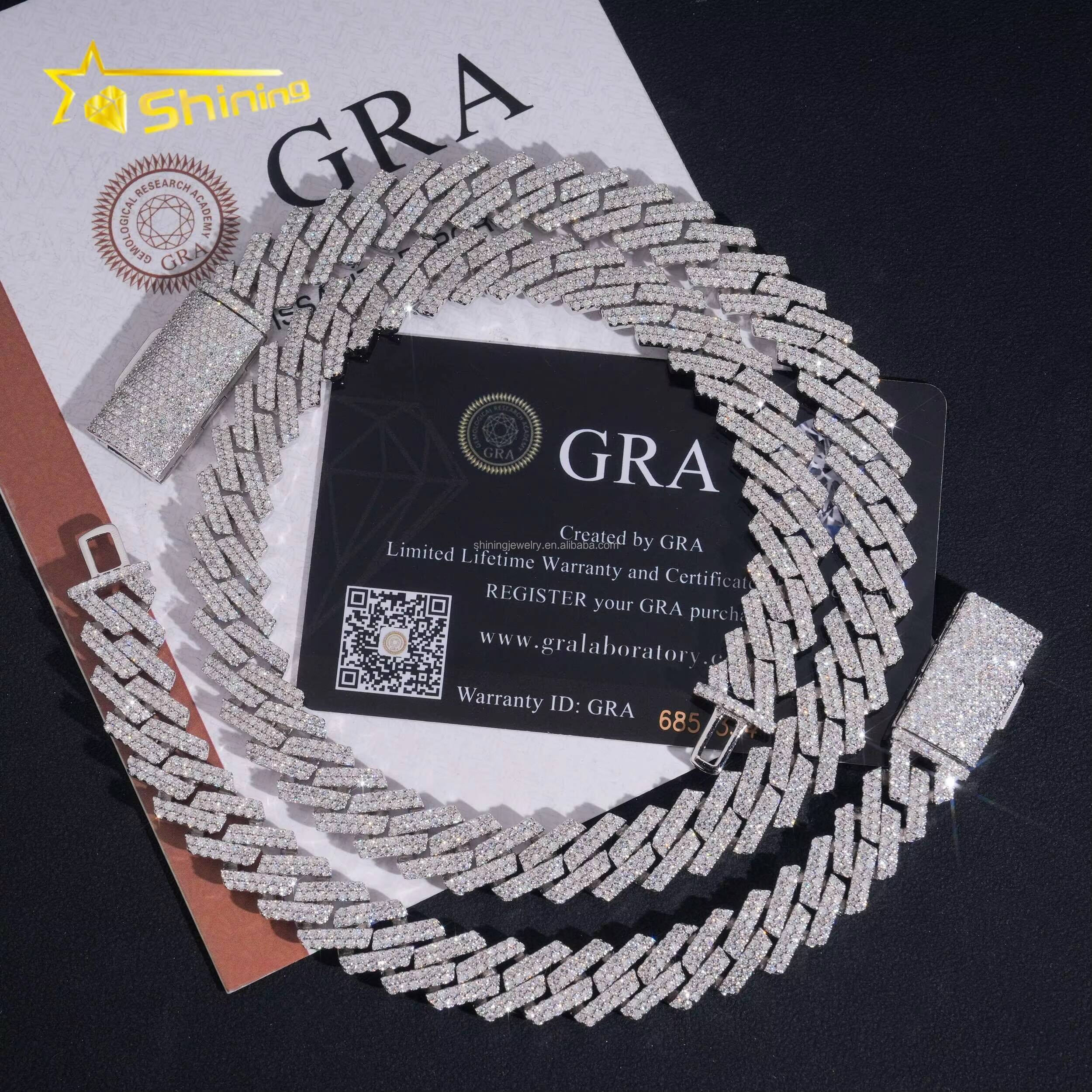 New Trendy Fashion Rapper Jewelry GRA Certificate 12mm Two Rows Iced Out Moissanite Diamond S925 Sterling Silver Miami Cuban