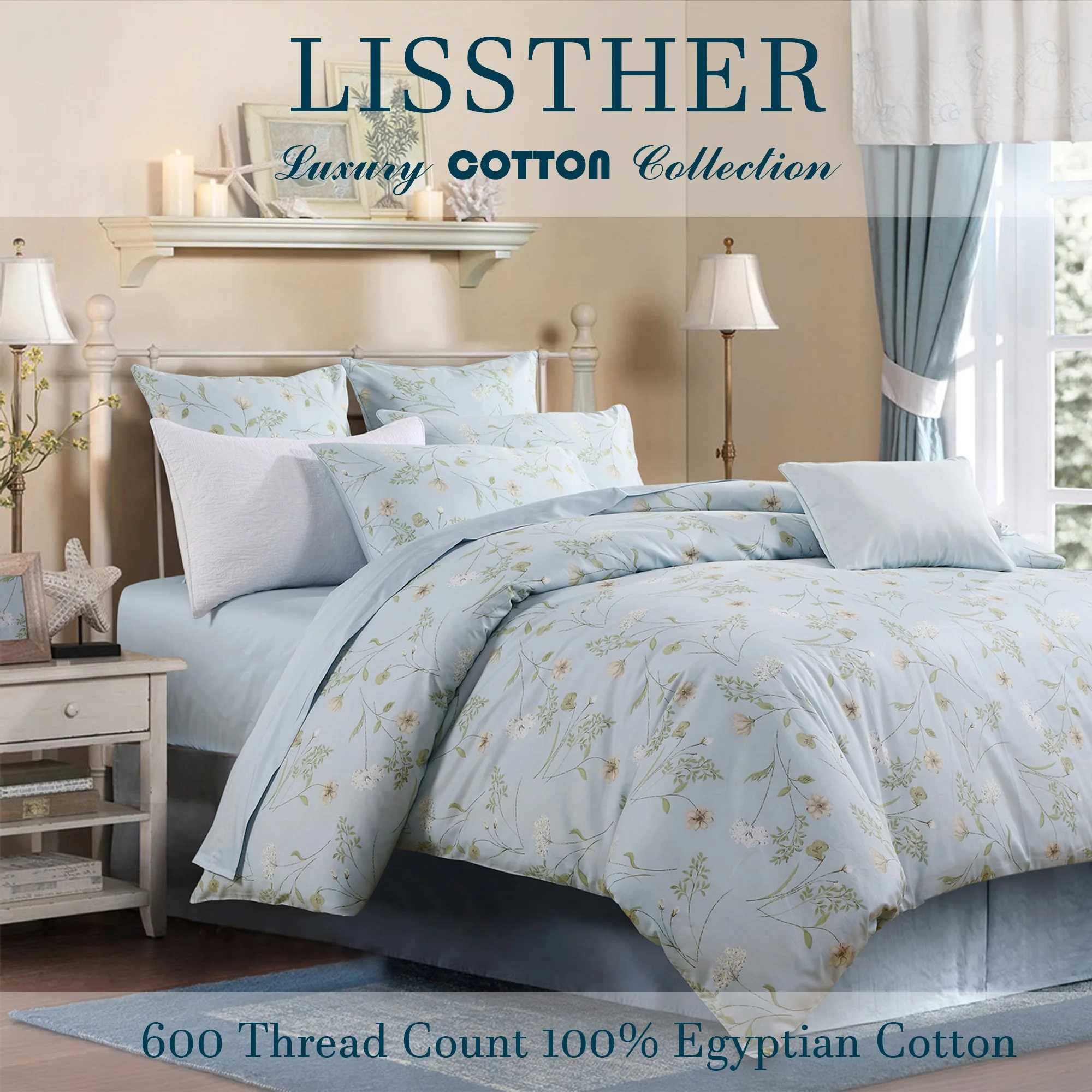 3pcs 600TC 100 Egyptian Cotton Duvet Cover Set Light Blue Shabby Chic Floral Soft SkinFriendly No Inserts C250912