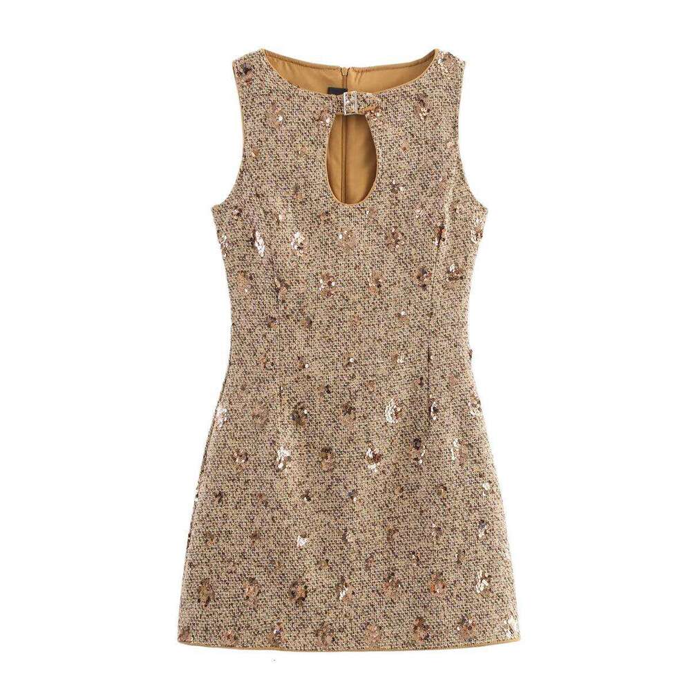 DHEssentials Z Brand Women's Clothing New French Elegant Slim Sleeveless with Beaded Embellishments and Small Chanel Style Bodycon Dress