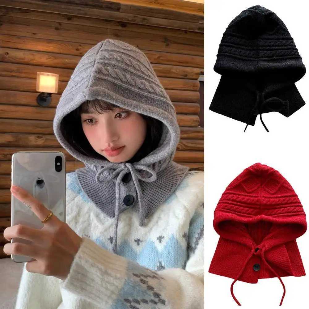 Korean Knitted clava Fashion Solid Color Plover Hat Winter Warm Hooded Hat For Wen One Piece Neck Collar Beanies G250910