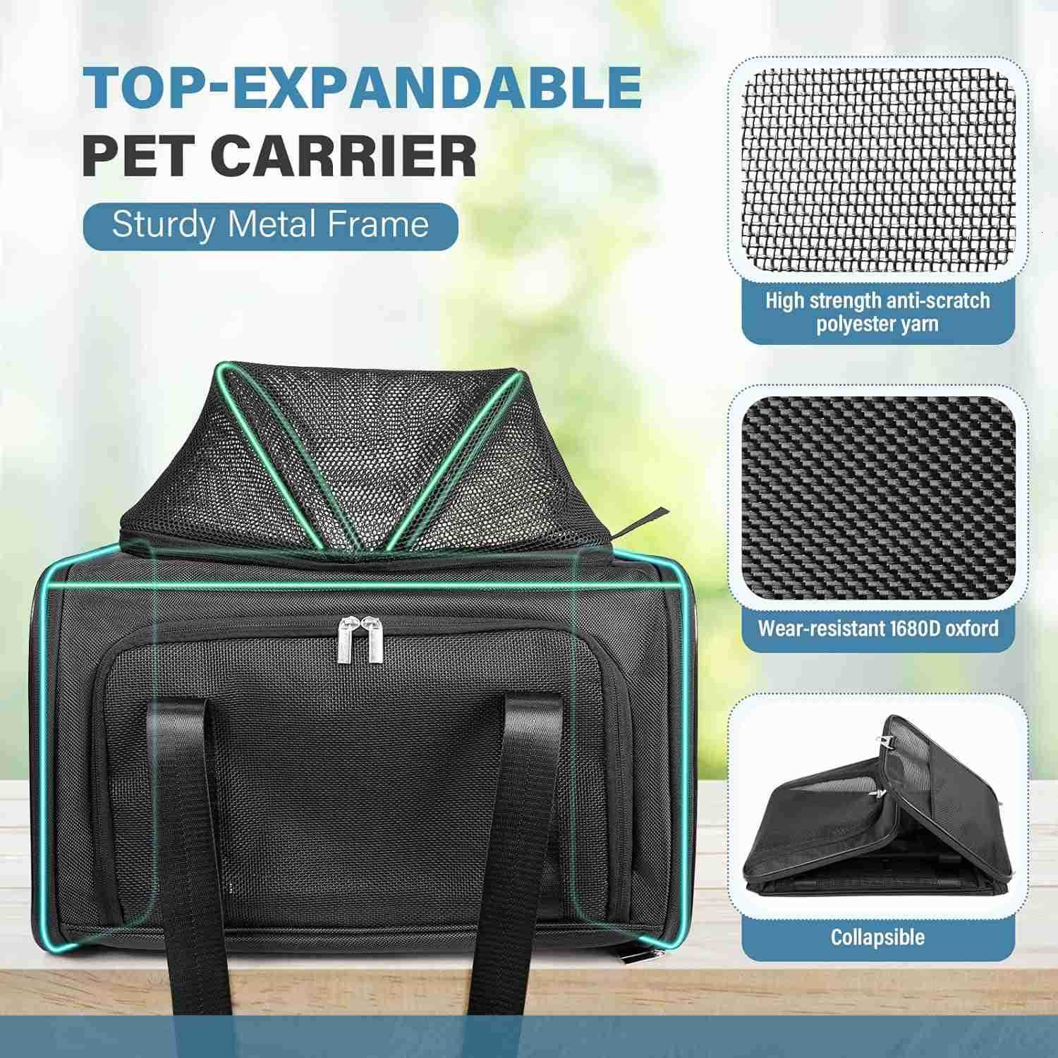 18 Lbs Cat Carrier with TopExpandable Space Pocket 3 Opening for Small Dog Soft Side Airline Approved Pet Carrier Easy Clean 3 Ventilated Mesh Foldabl