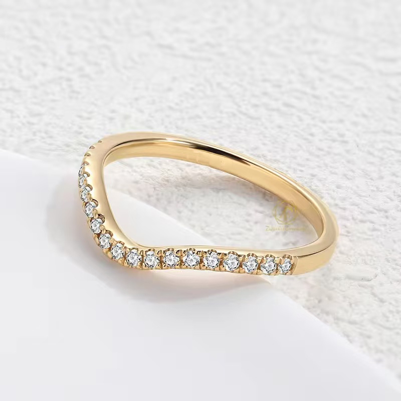 18K Yellow Gold 1.3mm FG VS Round Natural Diamond Half Band Eternity Ring for Fashion Engagement Daily Wear
