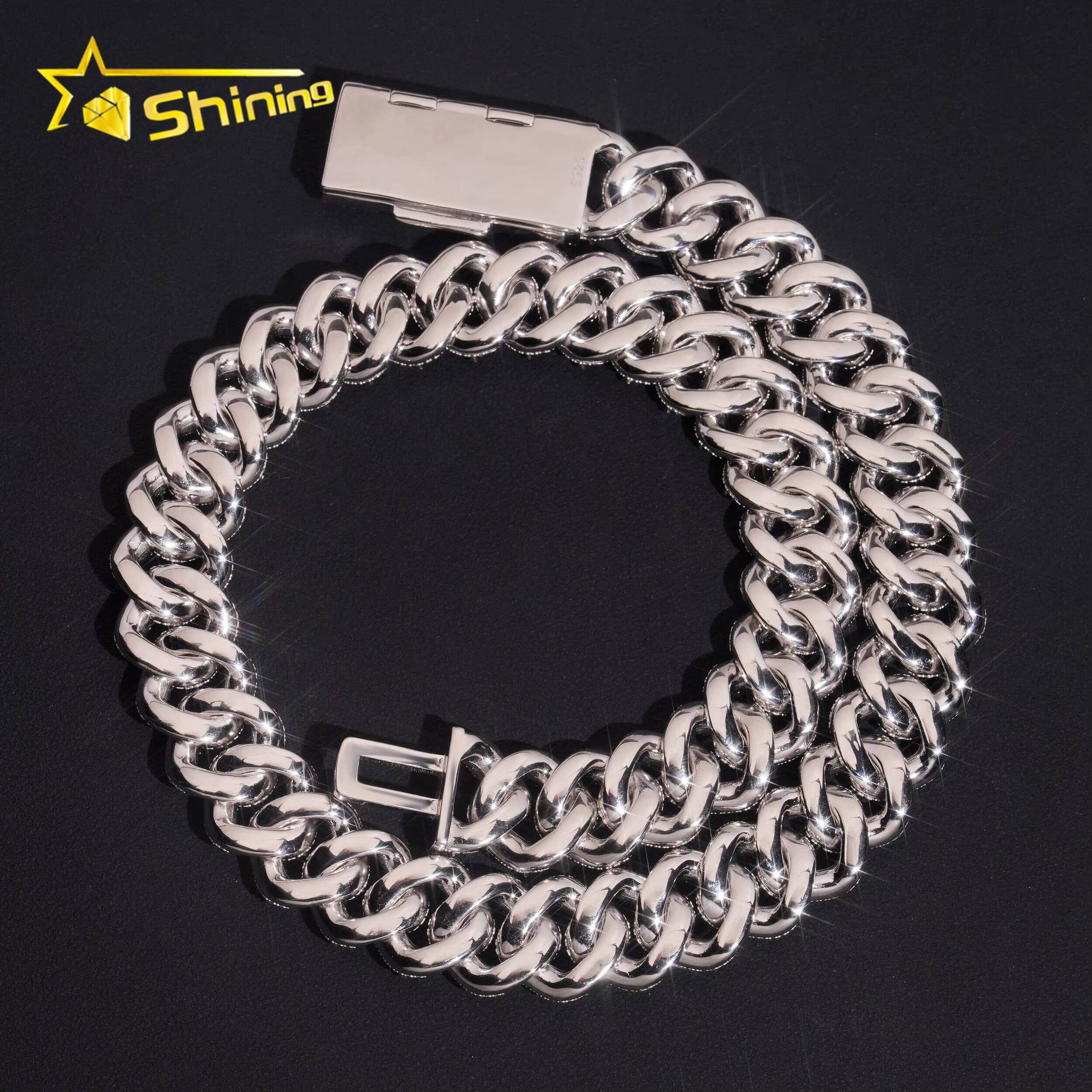 Baguette Moissanite 18mm Necklace Fine Jewelry VVS Iced Out Moissanite Pass Diamond Test 925Silver Gold Hip Hop Cuban Link Chain