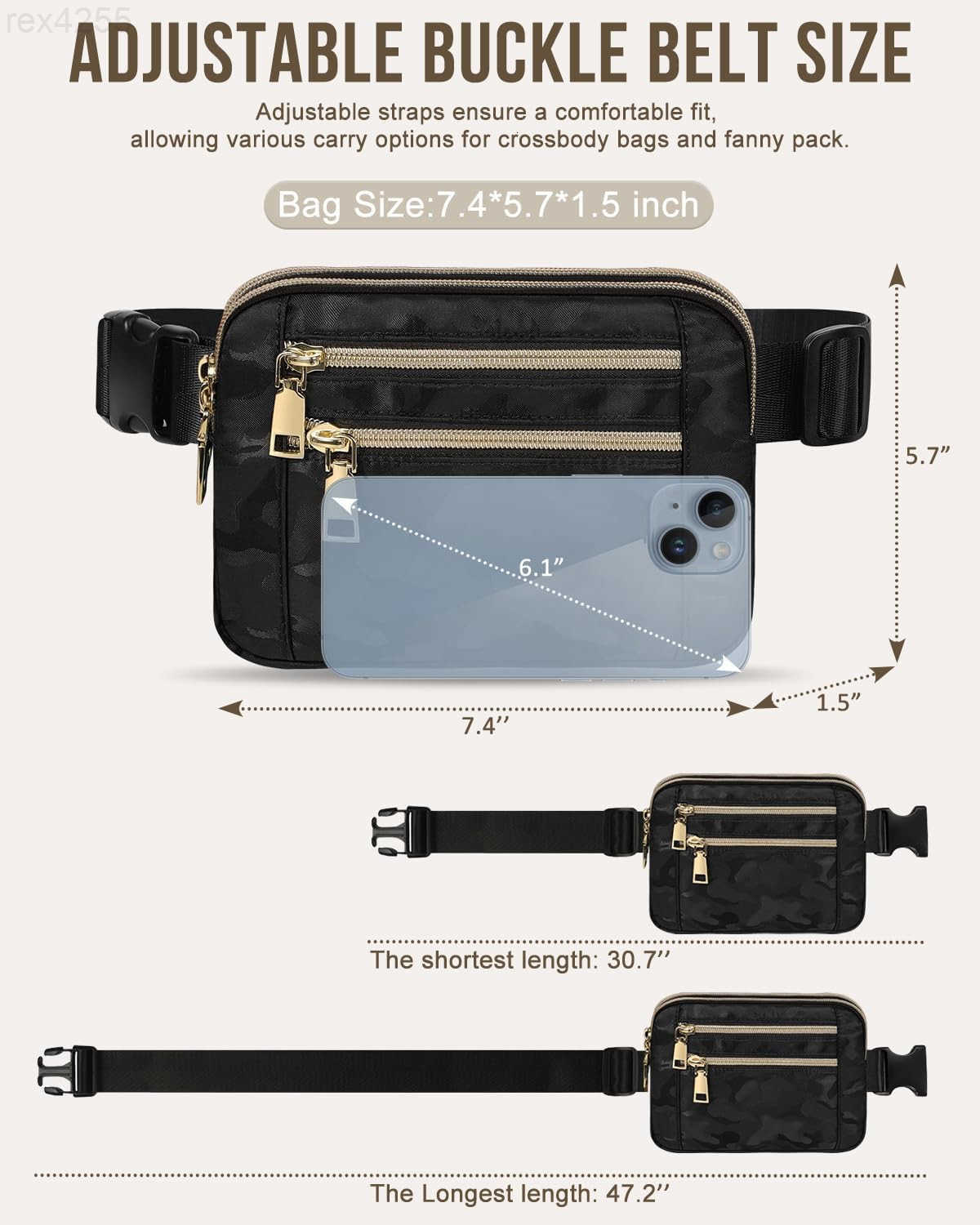 Fanny Packs for Women FAshion Waist Packs Bag with Adjustable Strap and 4 Zipper Pockets Waterproof Everywhere Crossbody Belt Bag for Workout Running 