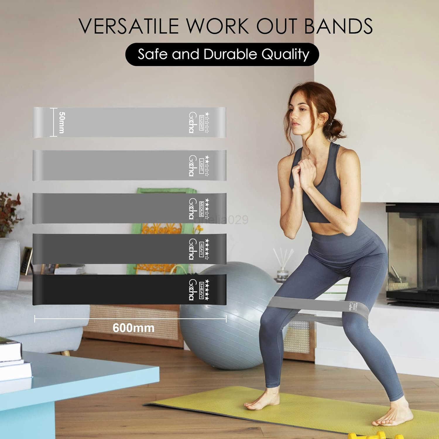 Resistance Bands Set 5 Pack Premium Natural Latex Loop Bands for Strength Training Home Workouts Physical Therapy Yoga Exercise Bands with Carry Bag X