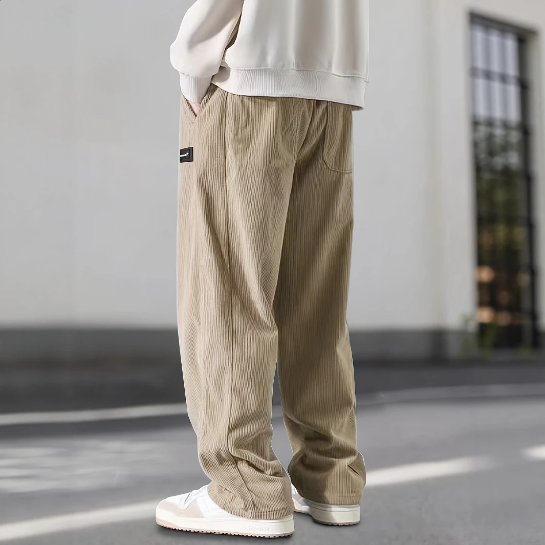 MenS Corduroy Straight Leg Pants with Drawstring Waist Pockets and Stretchy Casual Fit for Everyday Wear Spri 250912