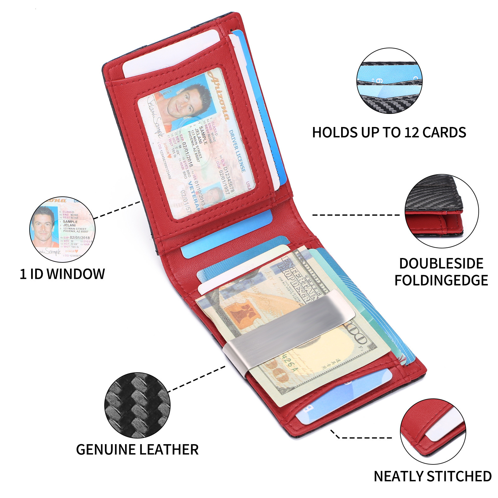 New Men's Ultra-Thin Simple Casual RFID Dollar Clip Carbon Fiber Card Holder Wallet ddmymoon