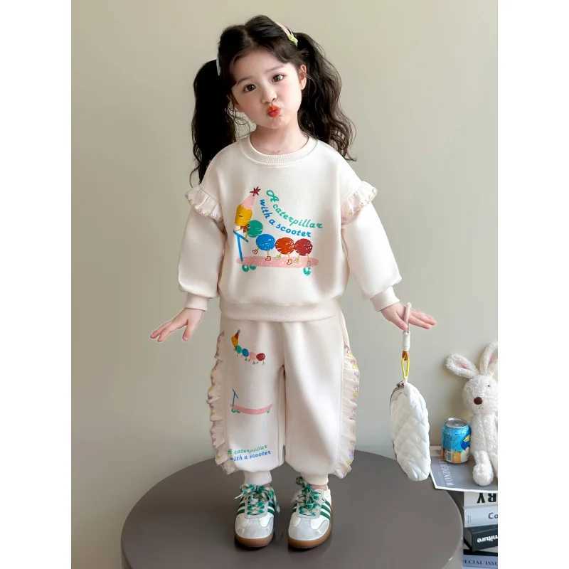 A2025Girls Spring and Autumn New Cartoon Loose High Quality Cute Sweatshirt and Sweatpants Twopiece Set C250912