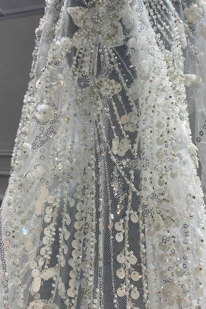 Luxury Wedding Veil Sequined Beading One Layer Cathedral Length Veils Applique Edge Velo De Cabeza Customized