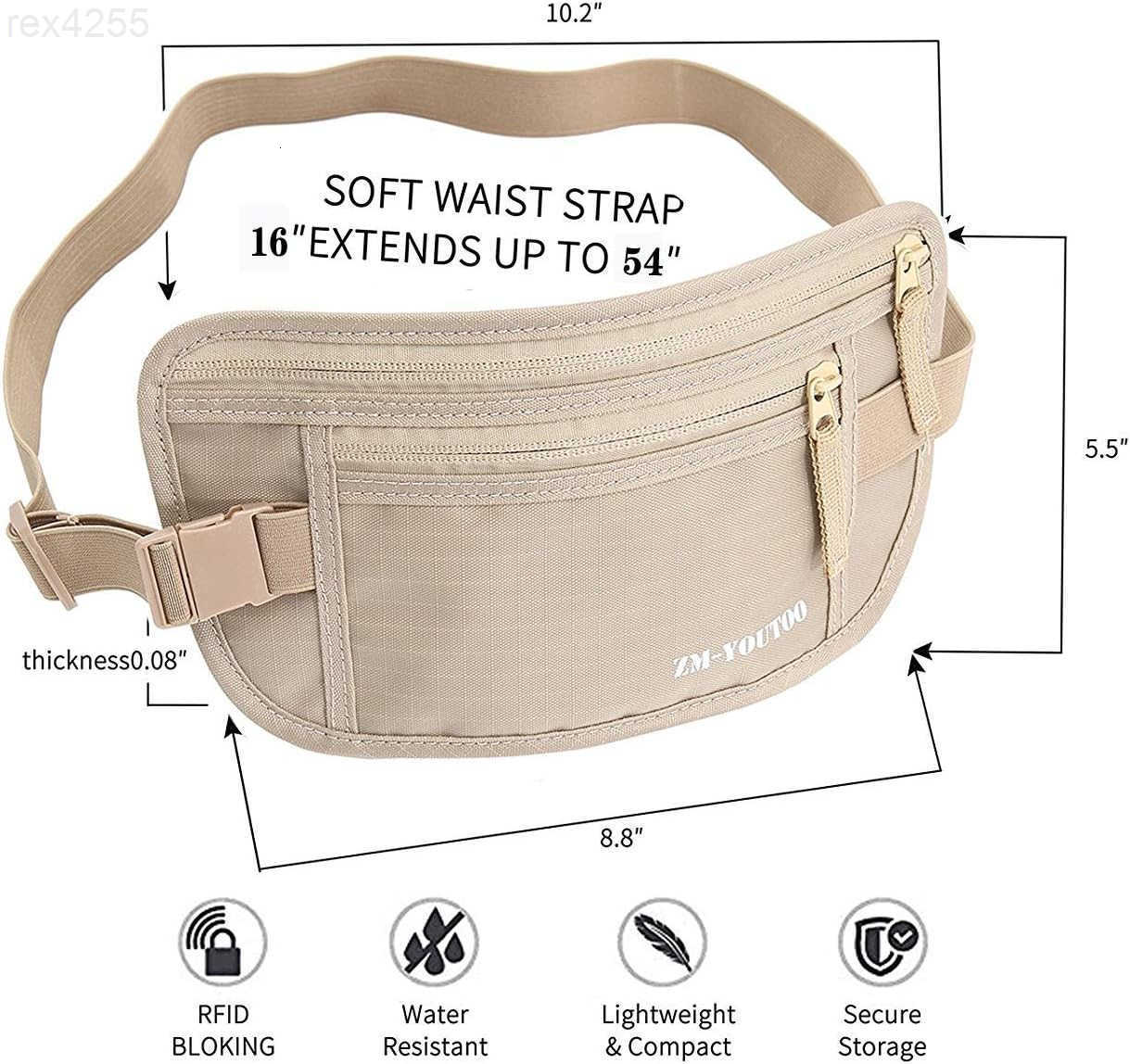 Money Belt for Travel Hidden Travel Pouch Protect Your Credit and Money With RFID Blocking Passport Holder Waist Wallet KhakiW250912