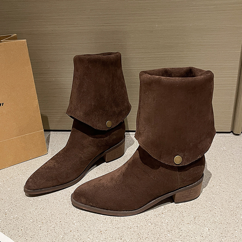 Designer shoes free shipping vintage pile boots with foldable fashion boots autumn new suede long leg knight boots black brown