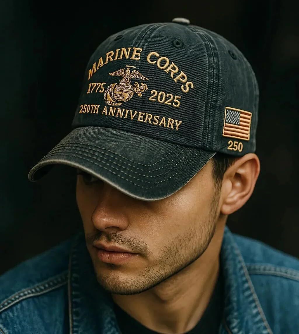 Corps 250th Anniversary Baseball Cap Men, Adjustable Retro Marine Veteran Cap, for Veterans