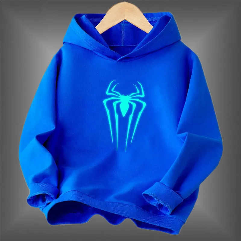 Young students Animal Spider Print clothes Fluorescent hoodie Boys Luminous longsleeved Basic coat for Spring Autumn 250912