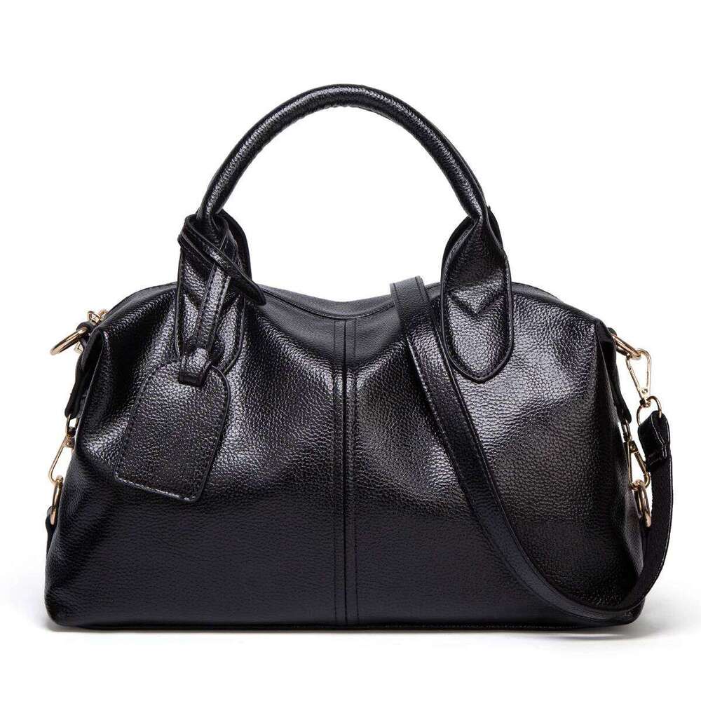 Fashion And Elegant Large Capacity Oil Wax Tote, Convenient Solid Artificial Leather Boston Crossbody Zipper Lock Anti-Theft Commuter Double Handle De