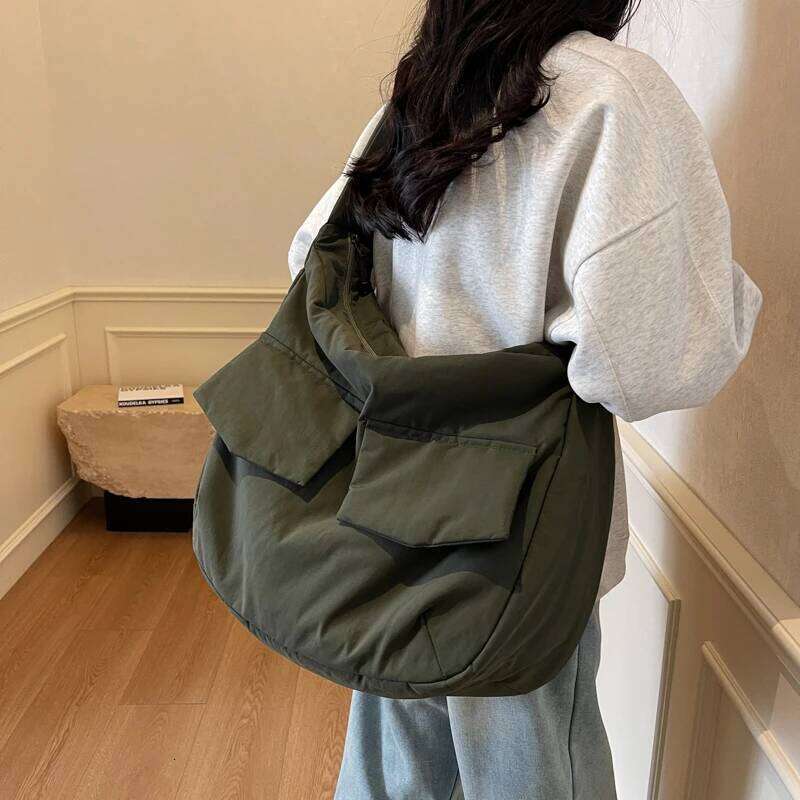 Large Capacity Cloth Crossbody Women Korea Solid Nylon Shoulder Lazy Style Simple Black Messenger Hobo Bags