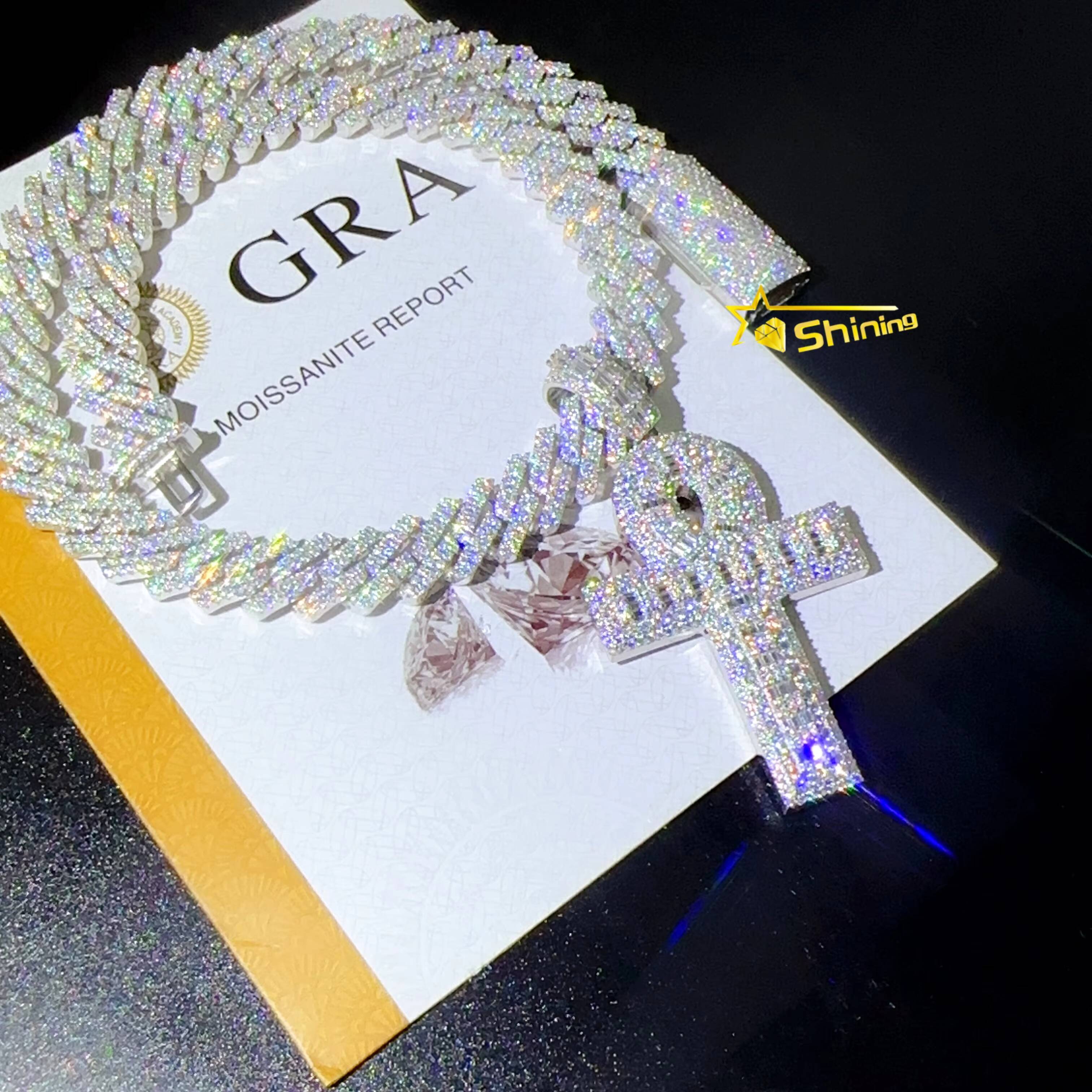 Drop Shipping Iced Out Solid Gold Plated Cross Pendants 925 Sterling Silver Moissanite Diamond Hip Hop Cross Pendants and Chains