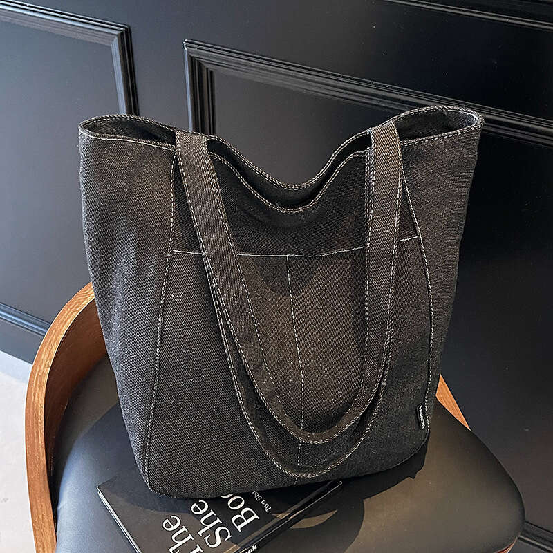 New Casual Solid Color Large Capacity Denim Tote Versatile Commuter Student Class Shoulder Bag Designer Bags for Women