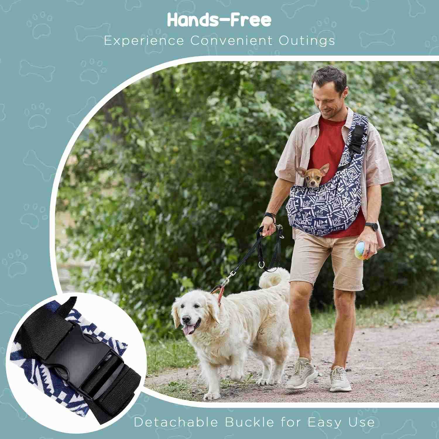 Dog Sling for Small Dog Cats Under 15lbs HandsFree Crossbody Pet Carrier with Adjustable Padded Strap Extra Pocket Safe Soft Pouch Bag for Puppies Wal