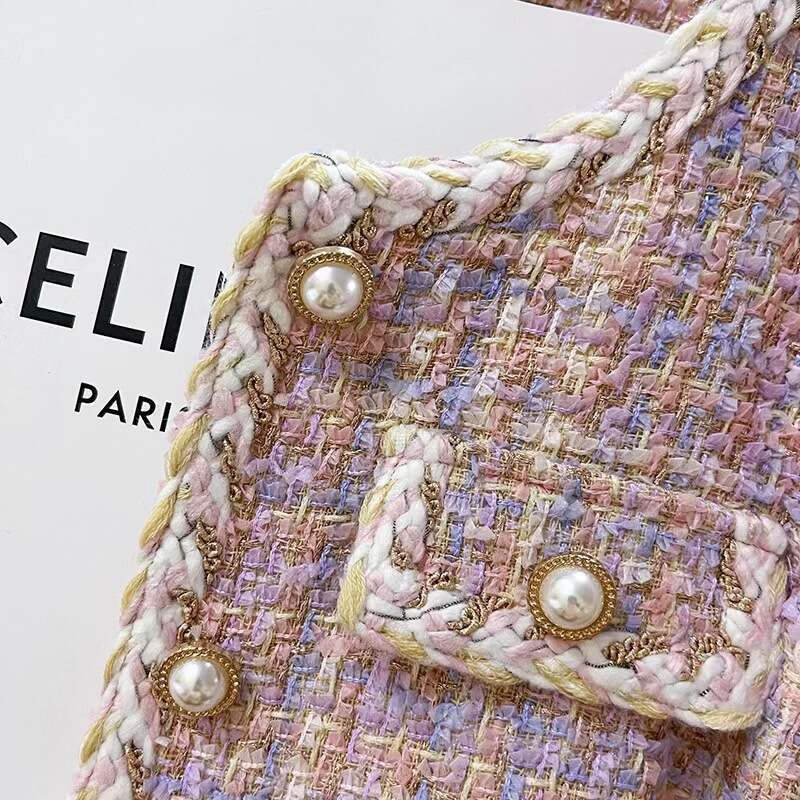 DHEssentials 2025 Autumn New Korean Version Versatile Fashionable Short Tweed Chanel Style Women's Jacket Slim Fit Elegant Top