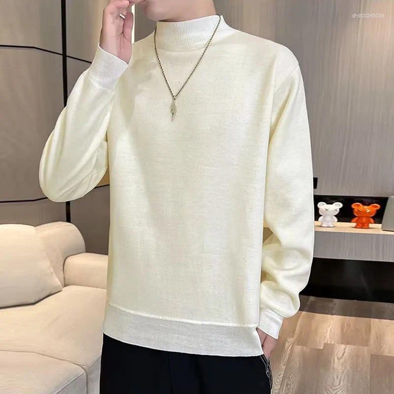 Men's Sweaters Korean Version Pea Green Sweater Men Fleece Lined Thickened Long Sleeve Knit Pullover Autumn Winter Thermal Warm