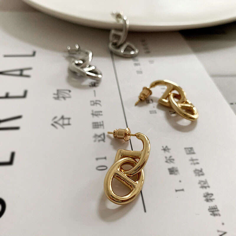 Metal Pig Nose gold Niche Design Japanese Style Hollow Geometric Oval Hoop Earrings 2023