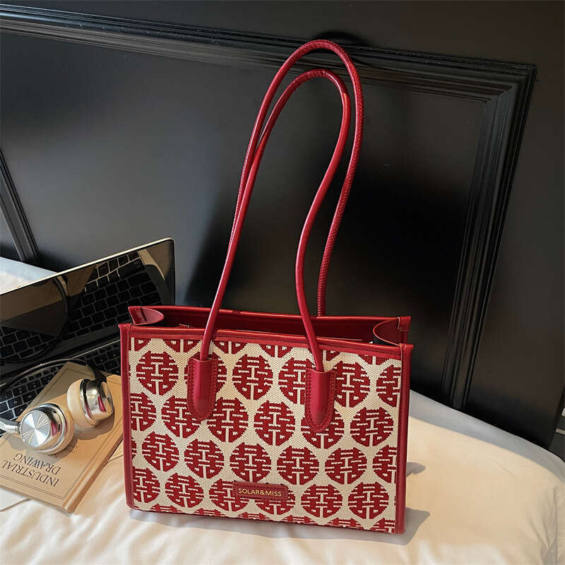 Wedding Bag Double Happiness Canvas Bag for Women Gift Money Red Envelope Xizi Handbag Chinese Style Large Capacity Bride Wedding Bags