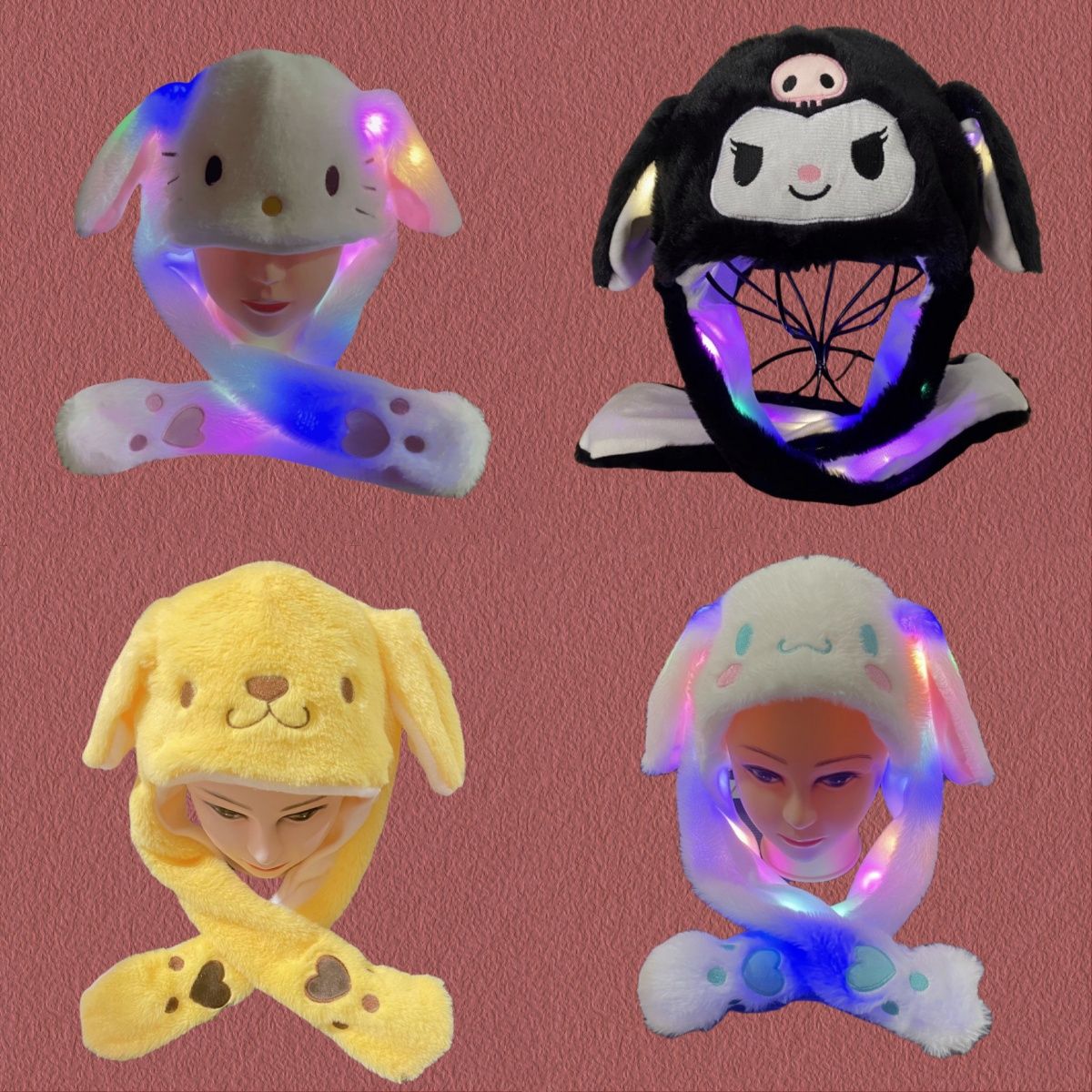 Fuzzy Cartoon LED Winter Caps Cute Animal Women Moving Ears Rabbit Hat Funny Rabbit Plush Glowing Bunny Hats