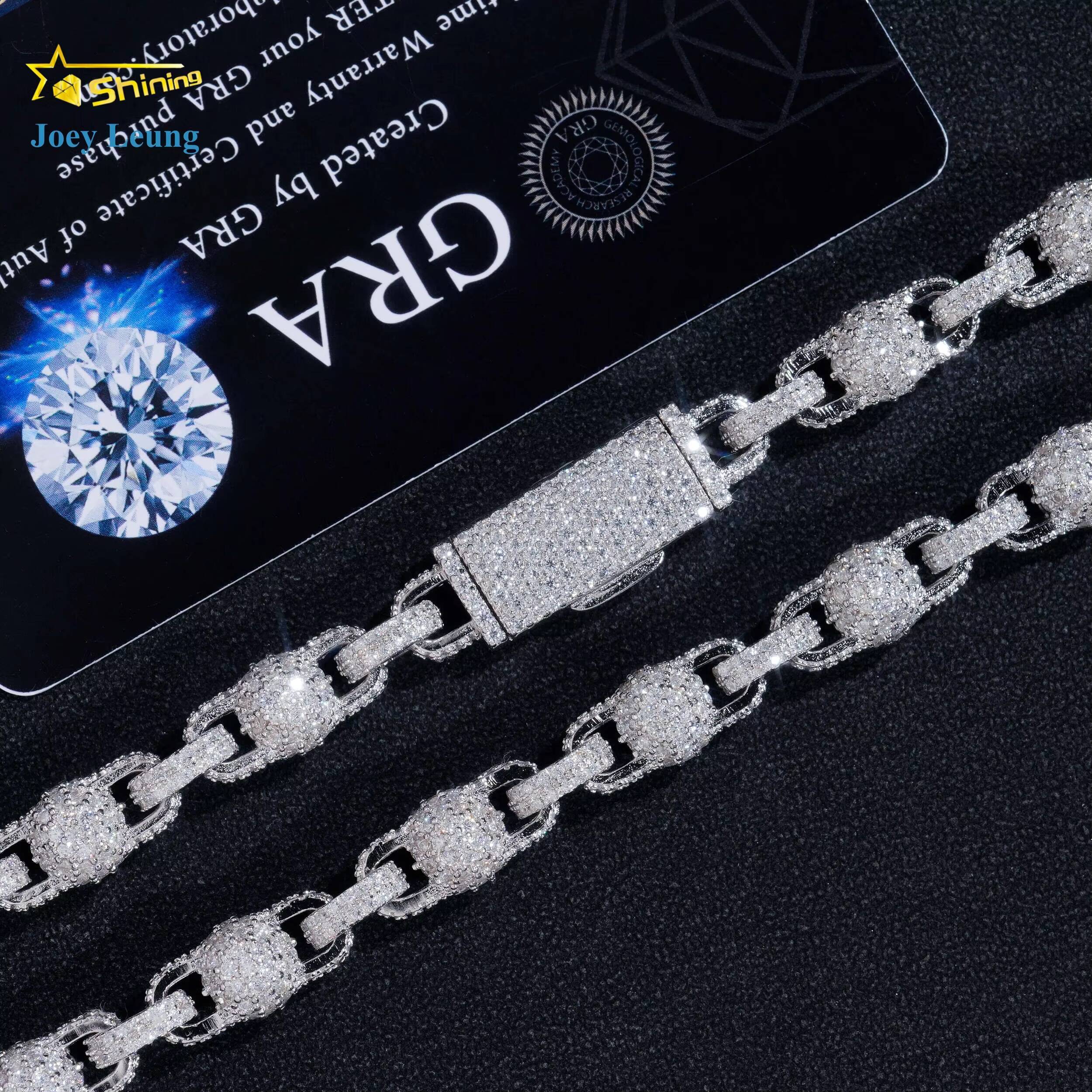 925 Silver Gold Plated 8MM Iced Out Necklace VVS D Color Moissanie Cuban Link Chain Hip Hop Jewelry Necklace Rosary Ball Chain