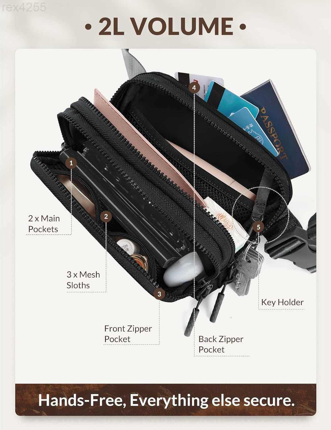 Belt Bag Women Fanny Packs Crossbody Fashion Waist Pack Water Resistant Adjustable Strap 2L BlackW250912