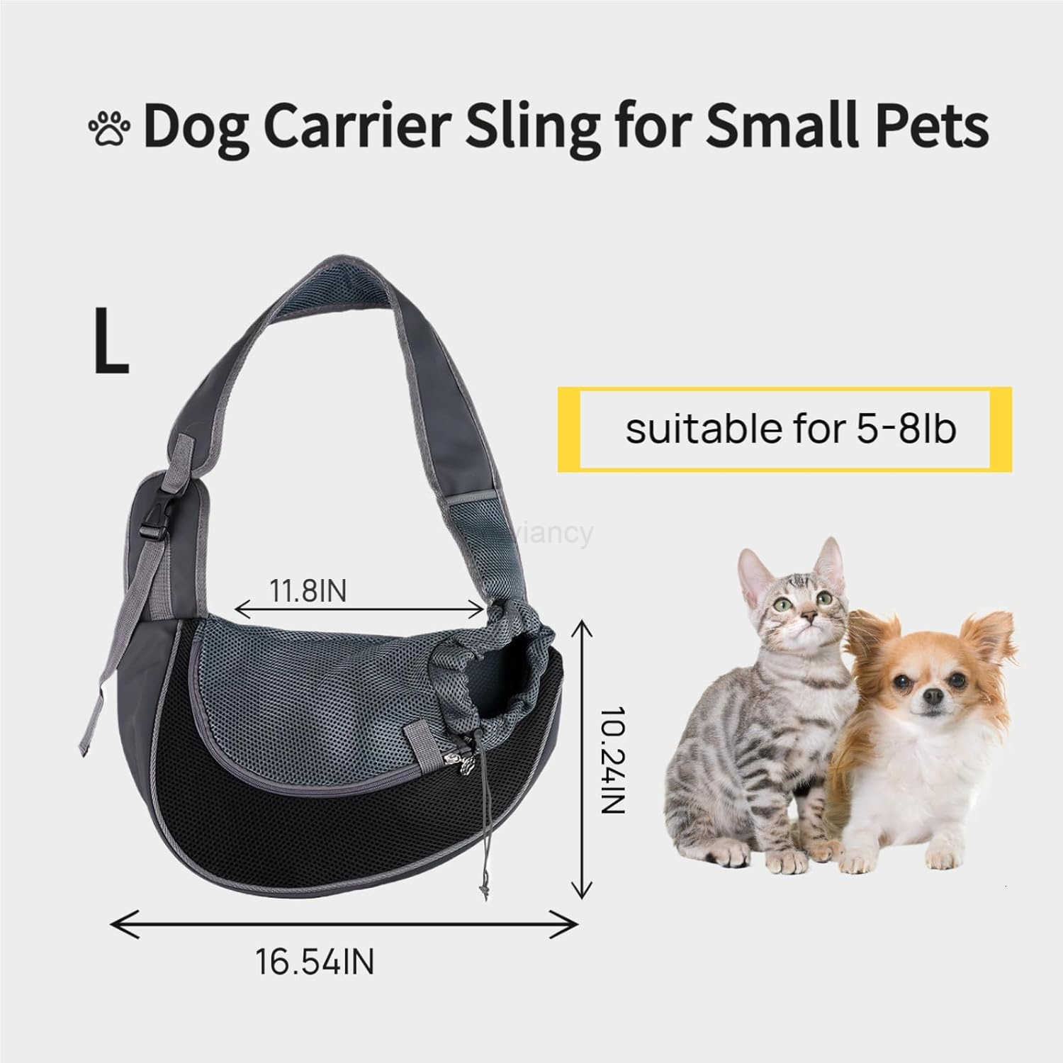 Pet Dog Sling Carrier Hand Free Drawstring Dog Papoose with Adjustable Strap Breathable Mesh Bag for Puppy Cat Crossbody Satchel Dog Purse with Pocket