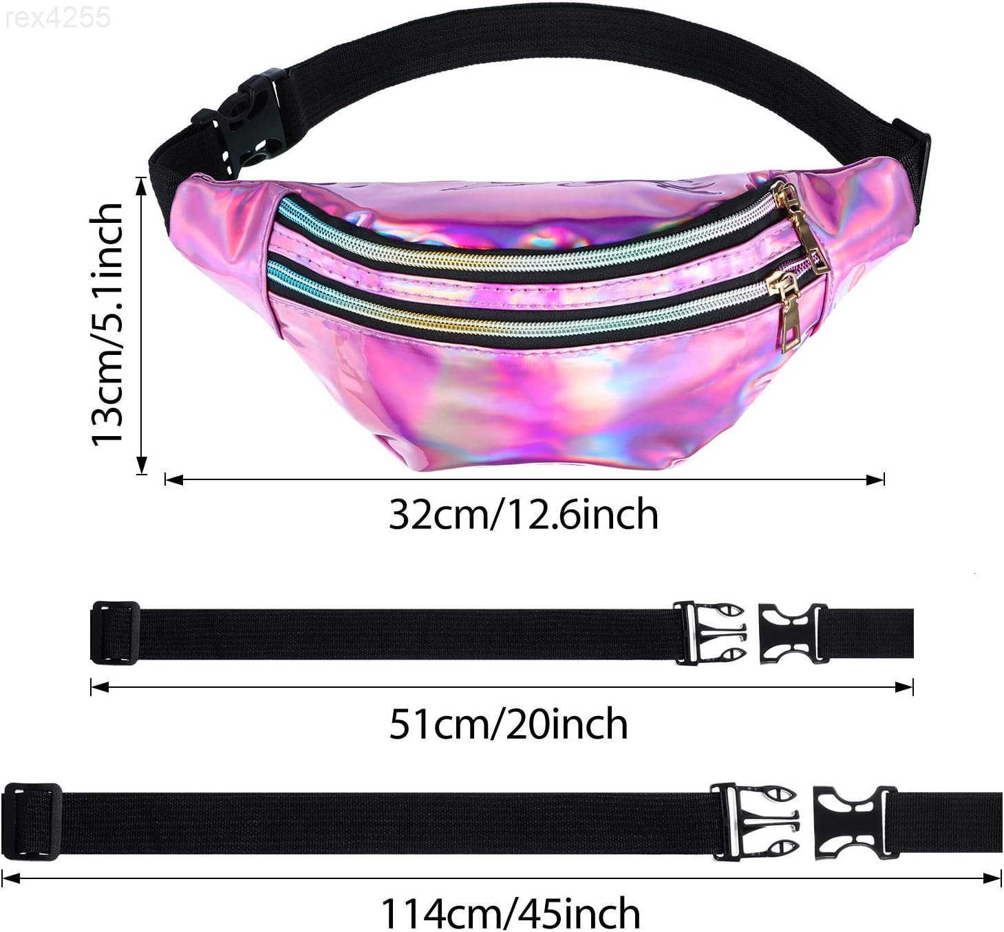 2 Pieces Holographic Fanny Pack for Women Colorful Sport Waist Bag PackW250912