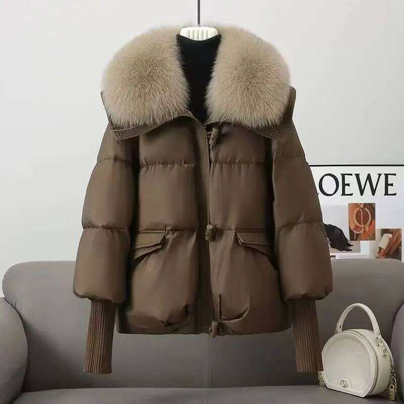 2025 Winter Women's New Down Fashion Korean Loose Cotton Short Large Fur Lapel Thickened Jacket