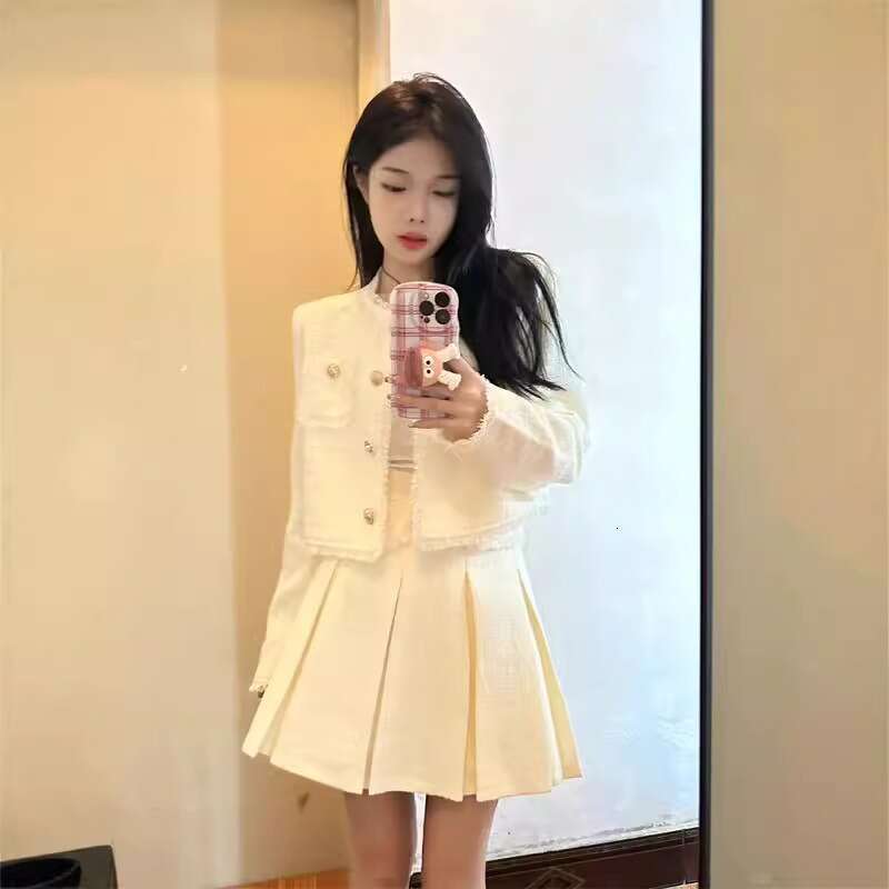 DHEssentials French Style Little Chanel Coat and Skirt Autumn Winter Rich Lady Elegant Socialite Petite Top Two-Piece Set for Women