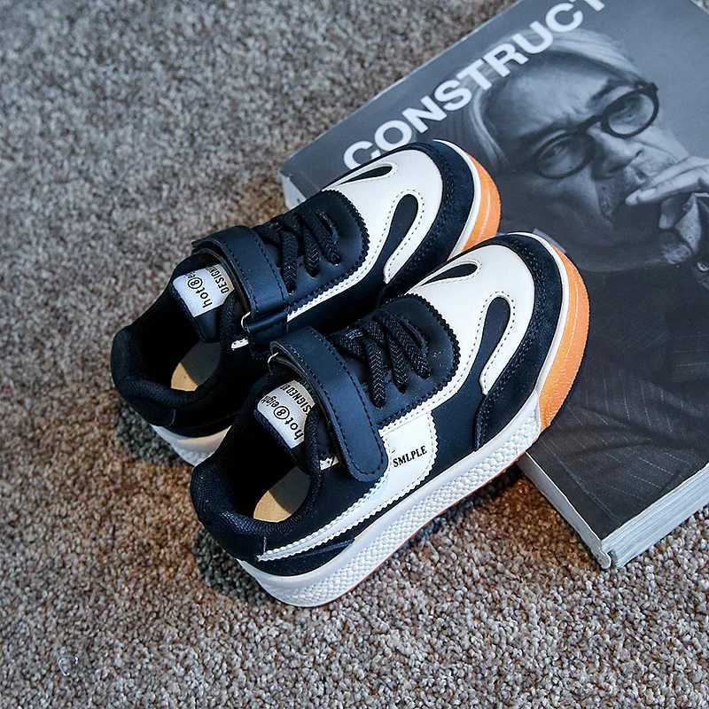 Childrens Spring New Leather Upper Sneakers Middle Large Childrens Casual Shoes Boys and Girls Soft Sole Students Tennis Shoes Y250912