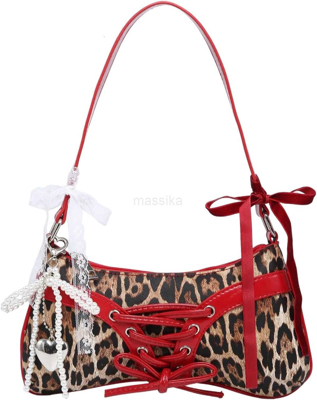 Womens Y2K Coquette Bow Tie Vintage Shoulder Bags Lace PU Leather Kawaii Purse Handbag M250912