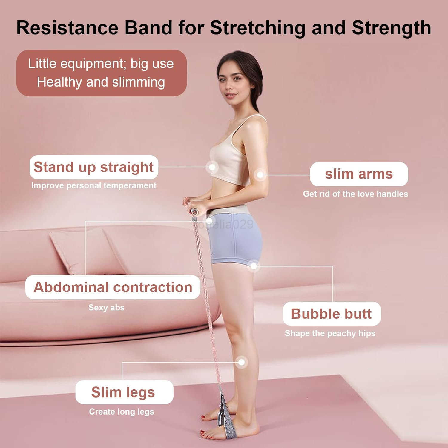Resistance Band with Handles Resistance Bands for Women NonSlip Elastic Bands for Strength Muscle Training Stretch Band Workout Equipment for Leg Arm 