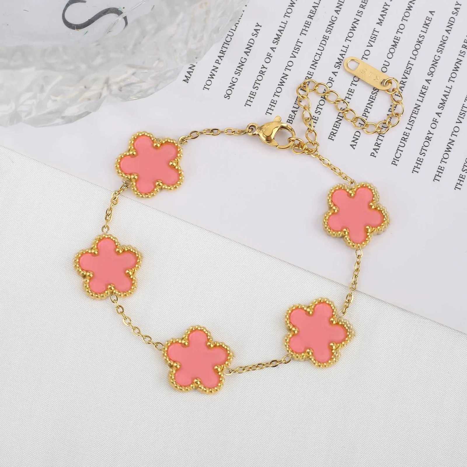 new flower steel Color plant five jewelry bracelet hot stainl jewelry gifts for wen S250912 A963