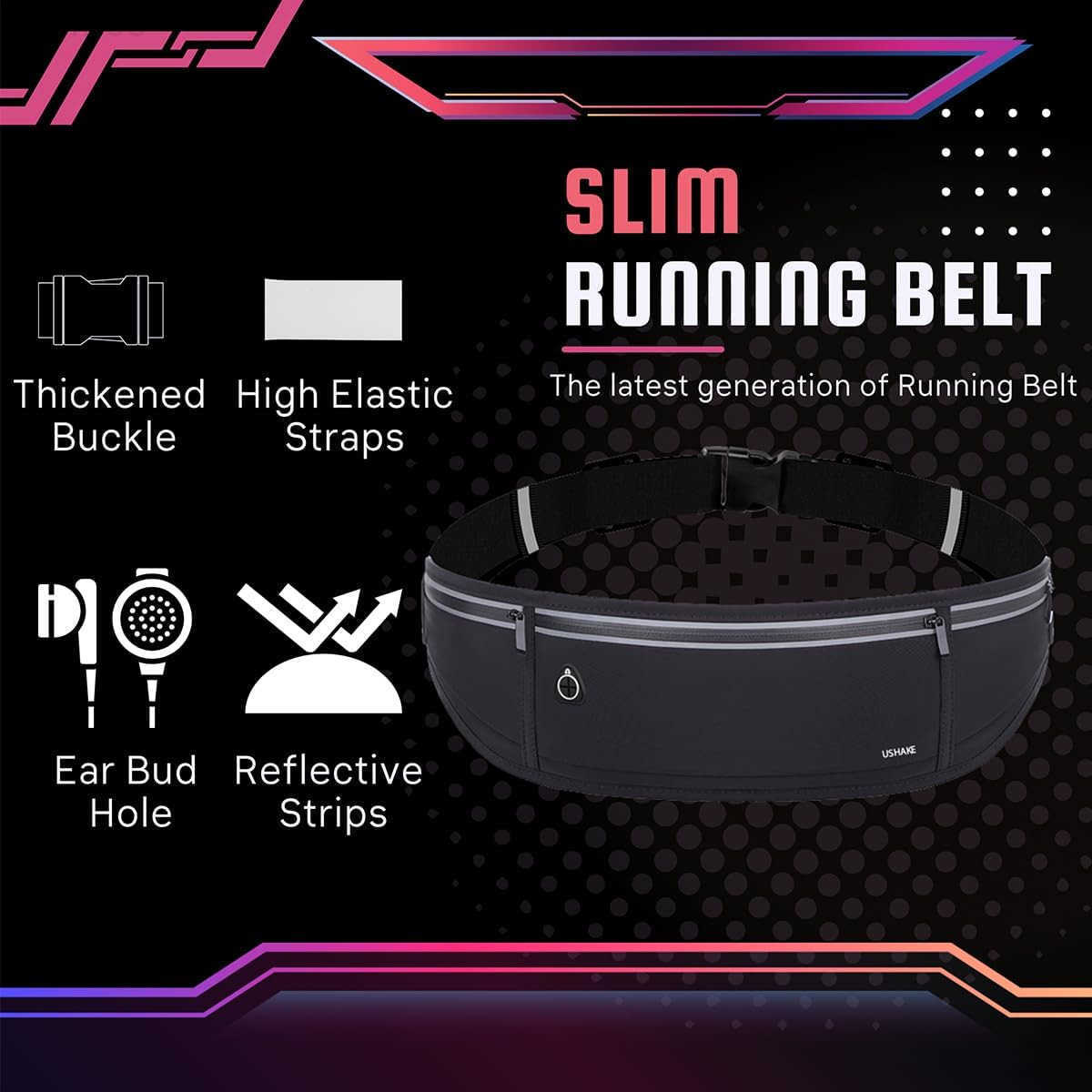 Slim Running Belt Workout Fanny Pack for Men WomenExercise Waist Pack for iPhone Holder Runner Belt for Running Walking Cycling Camping Gym BlackW2509