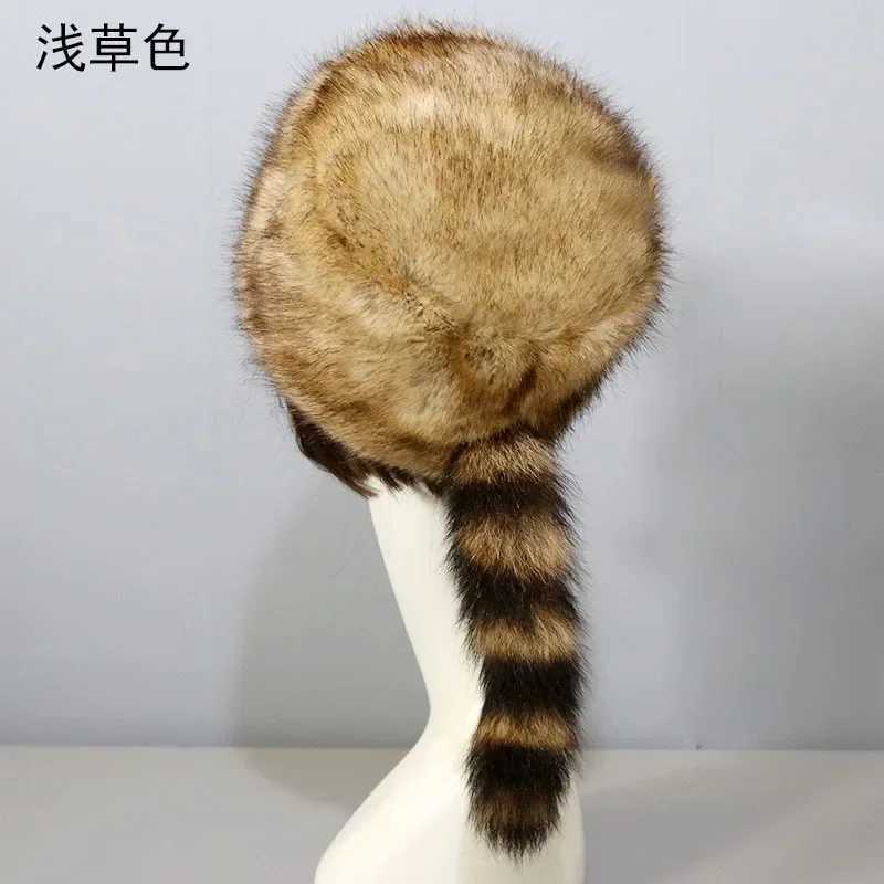Wen Faux Mink Fur Hat With Raccoon Fur Tails Luxury Winter Warm Hats Soft Cute Russian s Fashion Bber Hat High Quality G250910