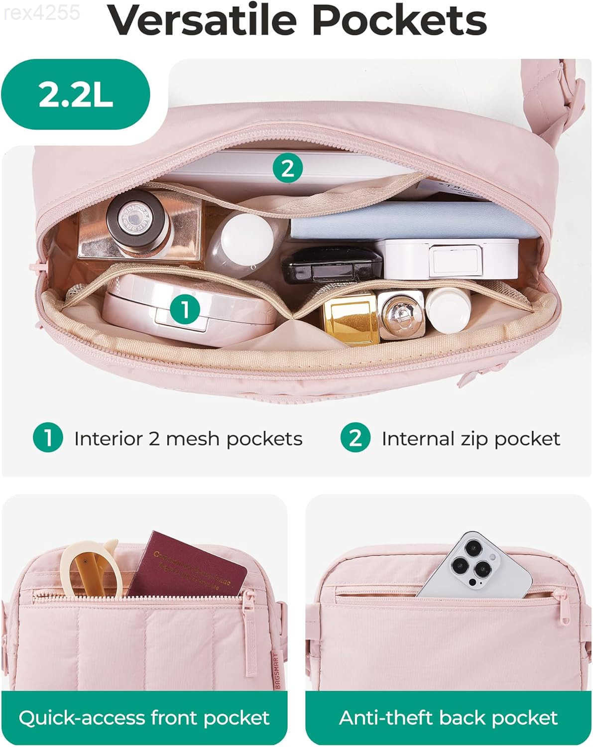 Fanny Packs for Women Cross Body Quilted Puffy Belt Bag with Pockets Fashion Waist Packs for Traveling Hiking BlackW250912