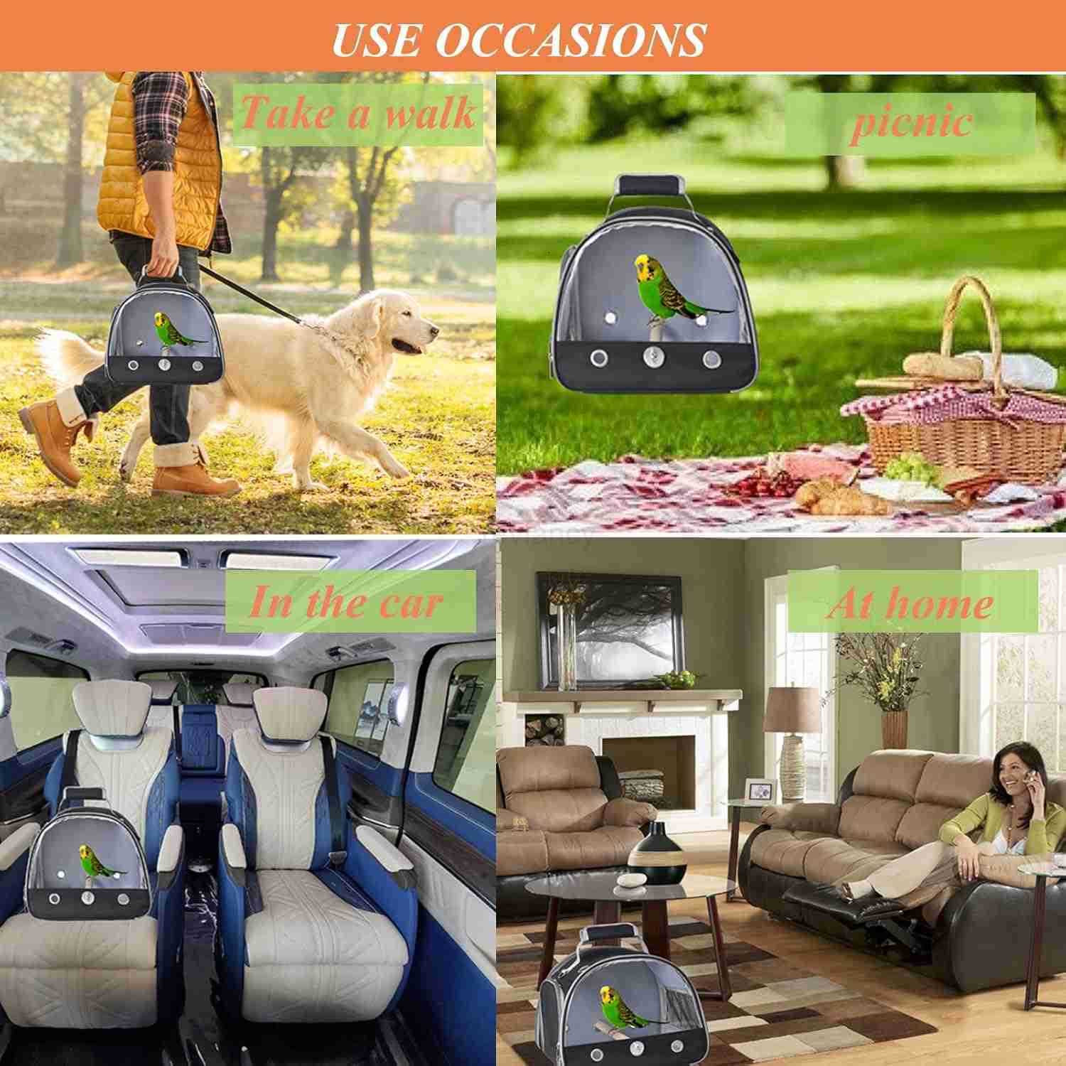 Bird Carrier with Stand Tray Small Bird Travel Cage for Parrot Parakeet Shoulder Strap BlackW250912