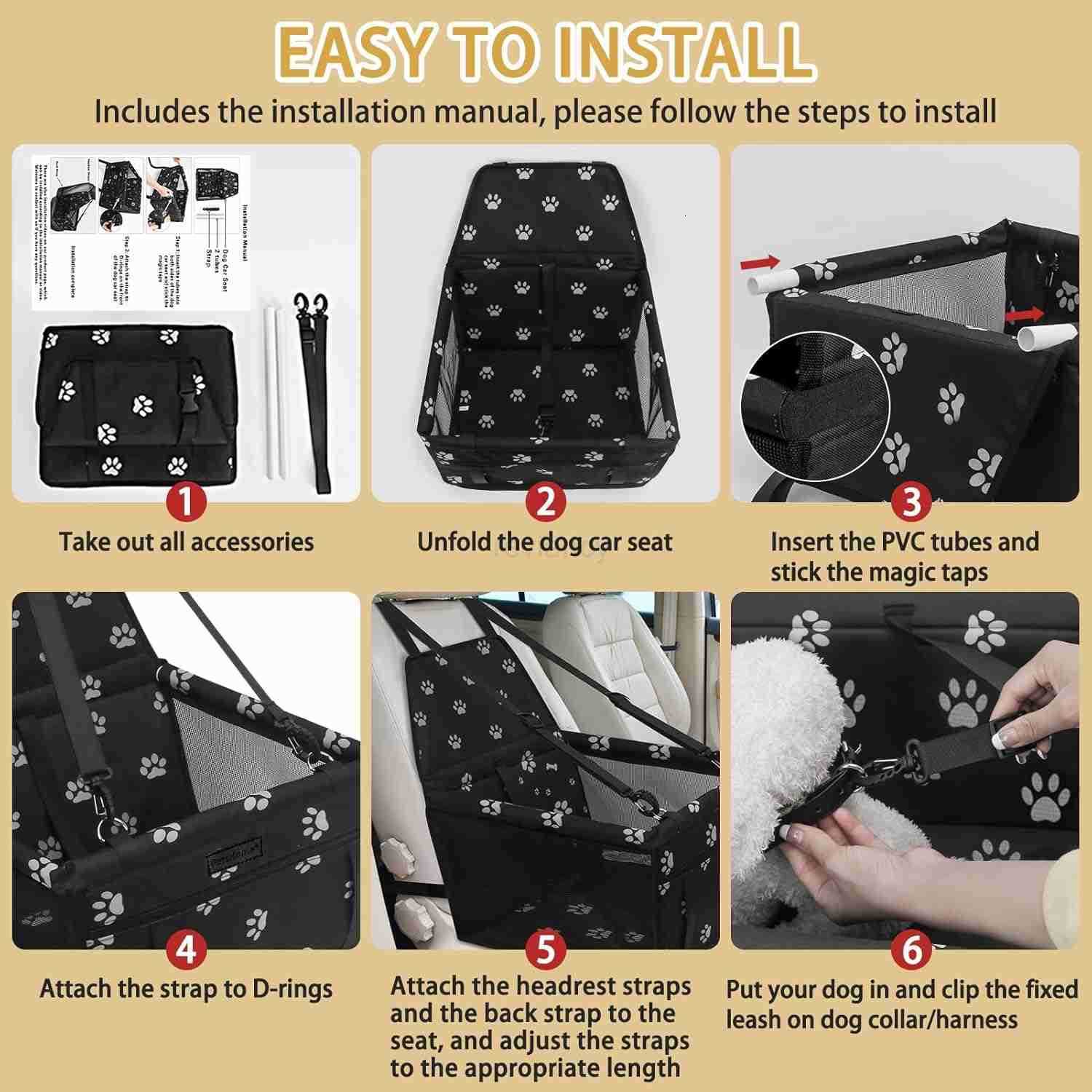 Dog Car Seat Foldable Dog Car Booster Seat Waterproof Breathable Oxford Travel Bag for Small to Medium Dogs Puppies and PetsPattern PinkMatW250912