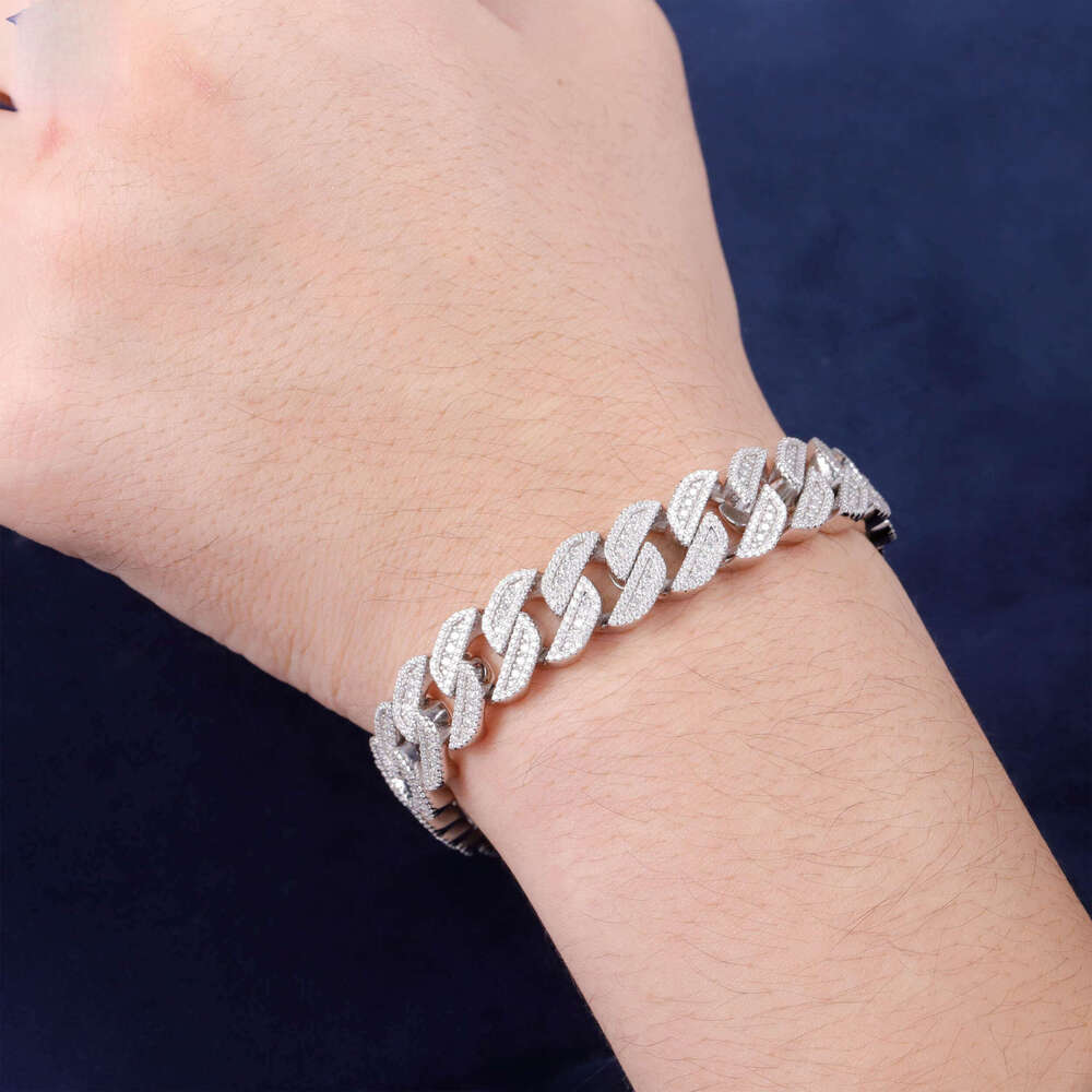 Popular Style 13mm 15mm Wide Hip Hop S Sier VVS Moissanite Iced Out Dia Cuban Bracelet