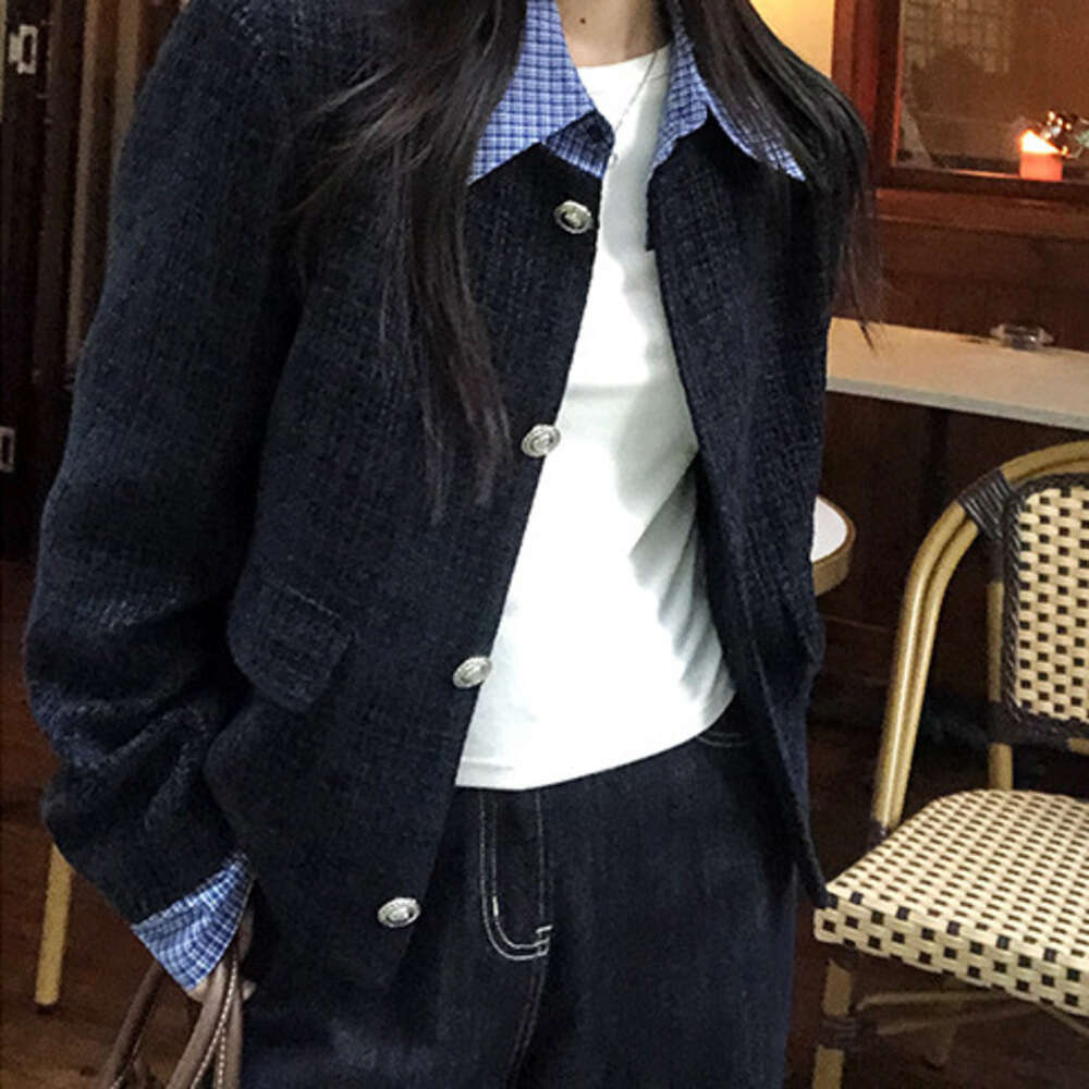 DHEssentials 2025 Autumn New Loose Casual College Style Women's Elegant Commuter Lapel Fake Two-Piece Chanel-Style Jacket