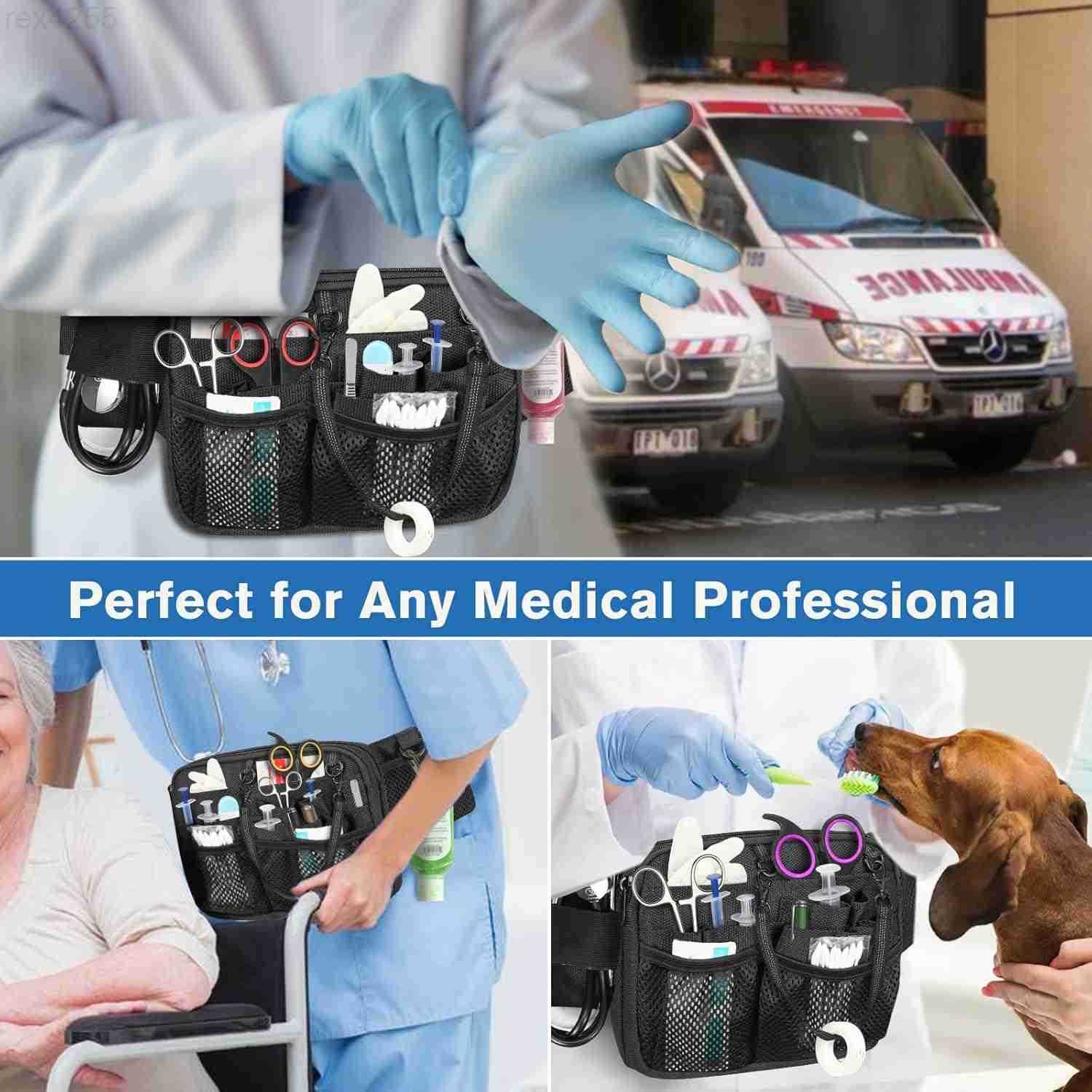 Nurse Fanny Pack with Tape Holder Multi Compartment Medical Gear Pocket Nursing Organizer Belt Bag Apron Hip Bag Utility Waist Pack for Stethoscopes B